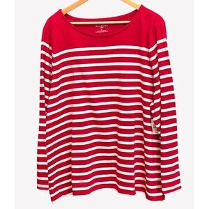NWT Talbots Plus 3X Red White Striped Long Sleeve Shirt New England Coastal Chic